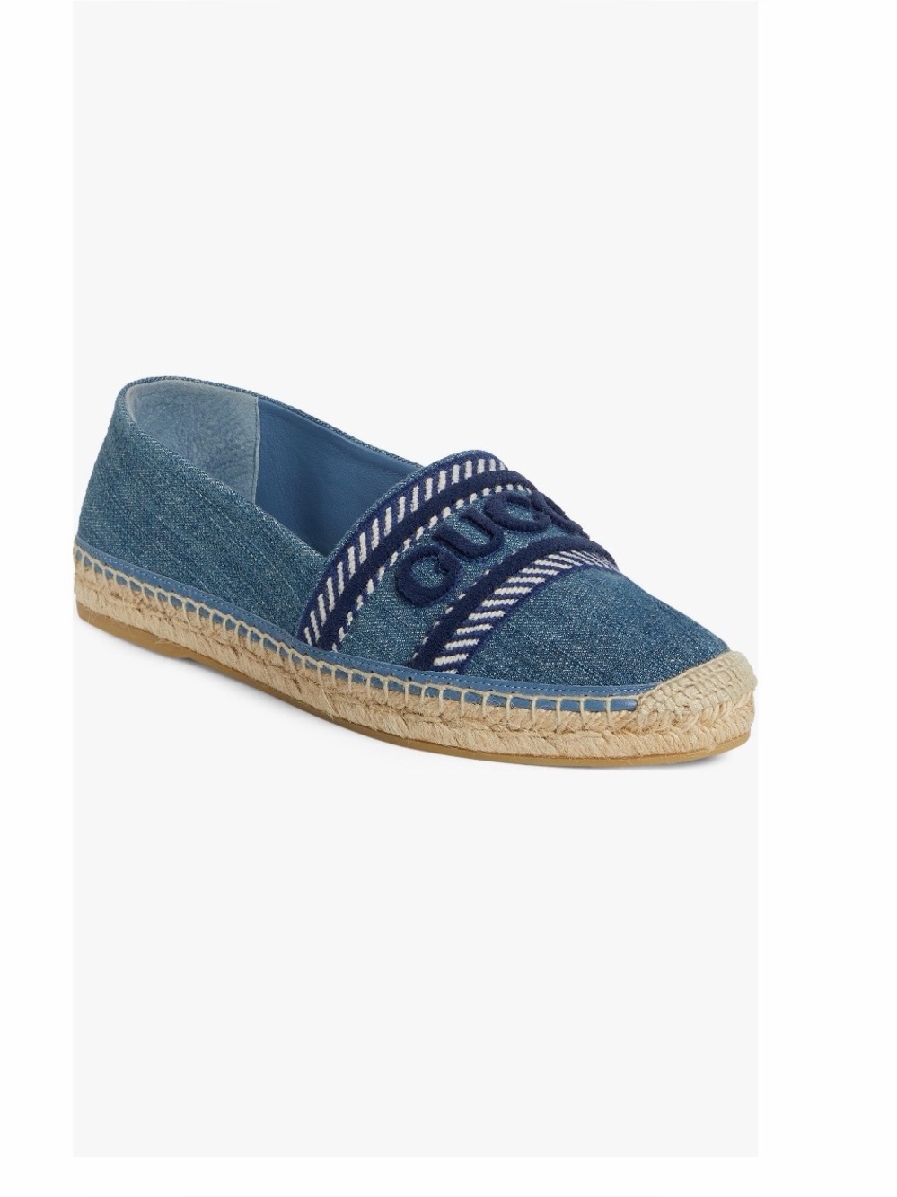 Gucci Ines Espadrille Flat Logo  Embroidered Denim Blue Eu 36.5/US 6.5